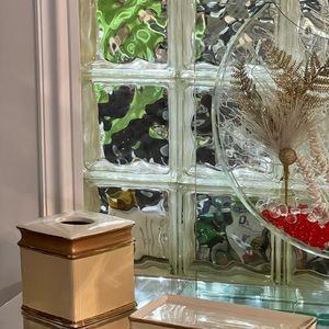 This tissue box and ceramic tray is perfect if you love cream and gold.